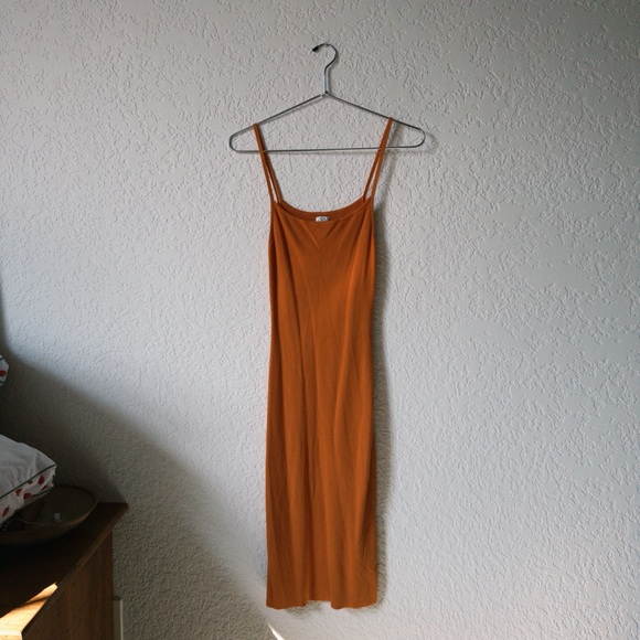 RVCA Dresses & Skirts - RVCA X ROSE MACHADO RUST COPPER ORANGE RIBBED SPAGHETTI STRAP MIDI DRESS SMALL